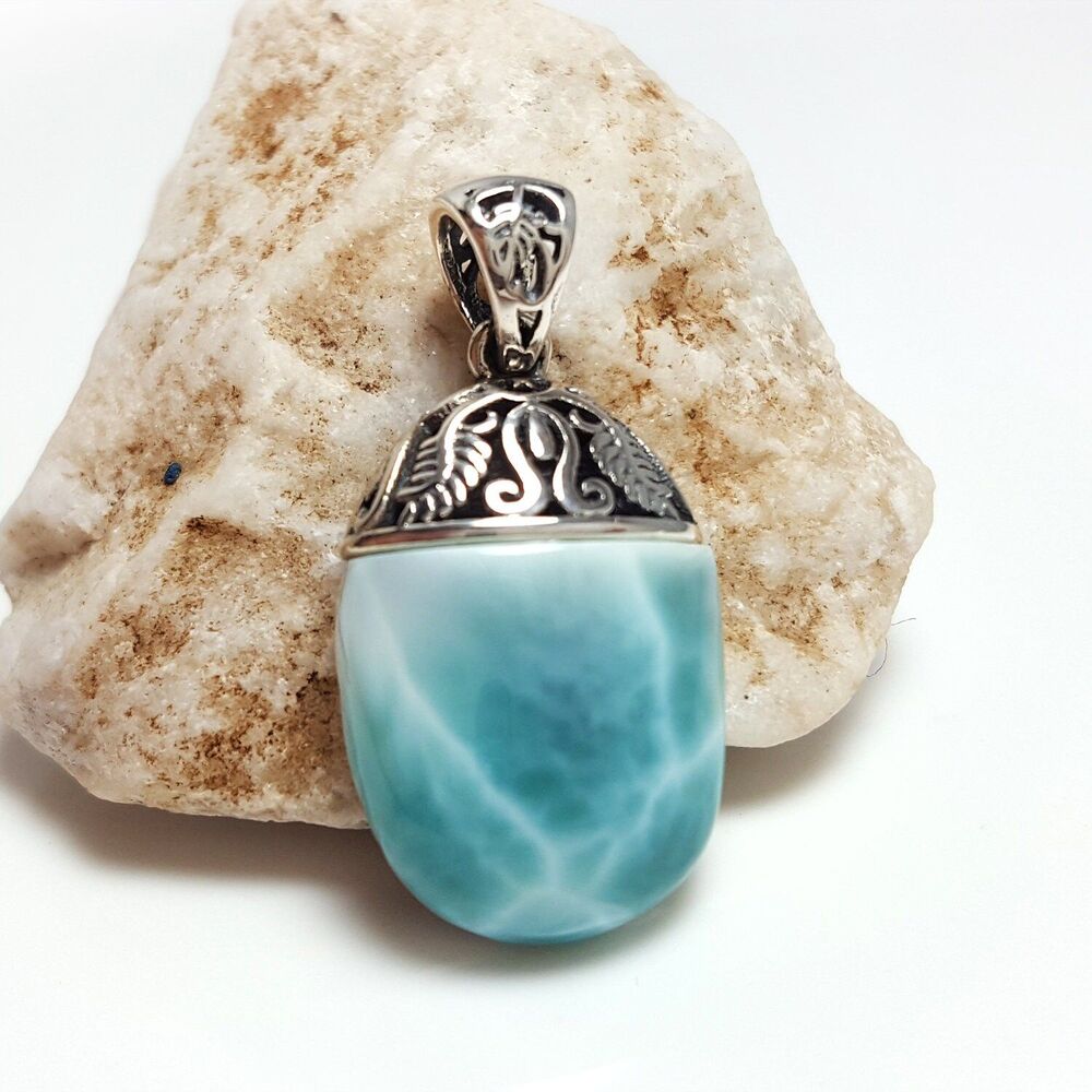 LARIMAR NECKLACE, CURB Chain Necklace, Larimar Gemstones, 925 Sterling Silver